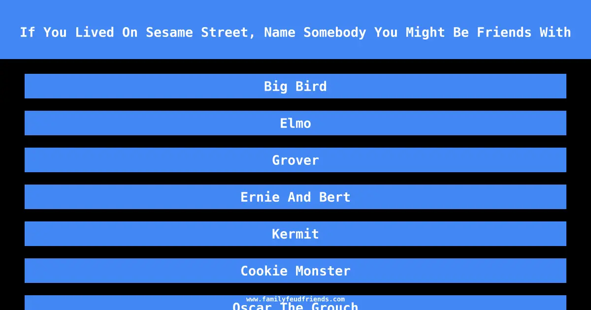 If You Lived On Sesame Street, Name Somebody You Might Be Friends With answer