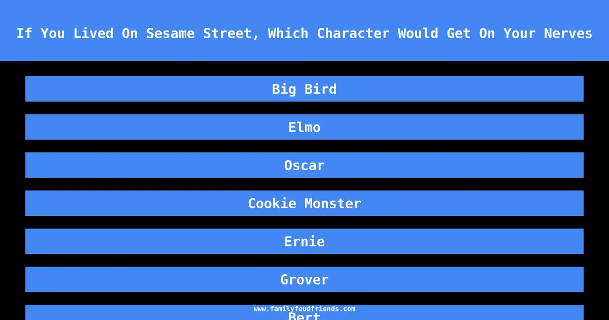 If You Lived On Sesame Street, Which Character Would Get On Your Nerves answer