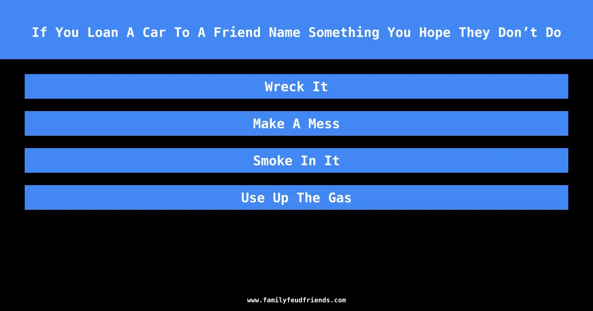 If You Loan A Car To A Friend Name Something You Hope They Don’t Do answer