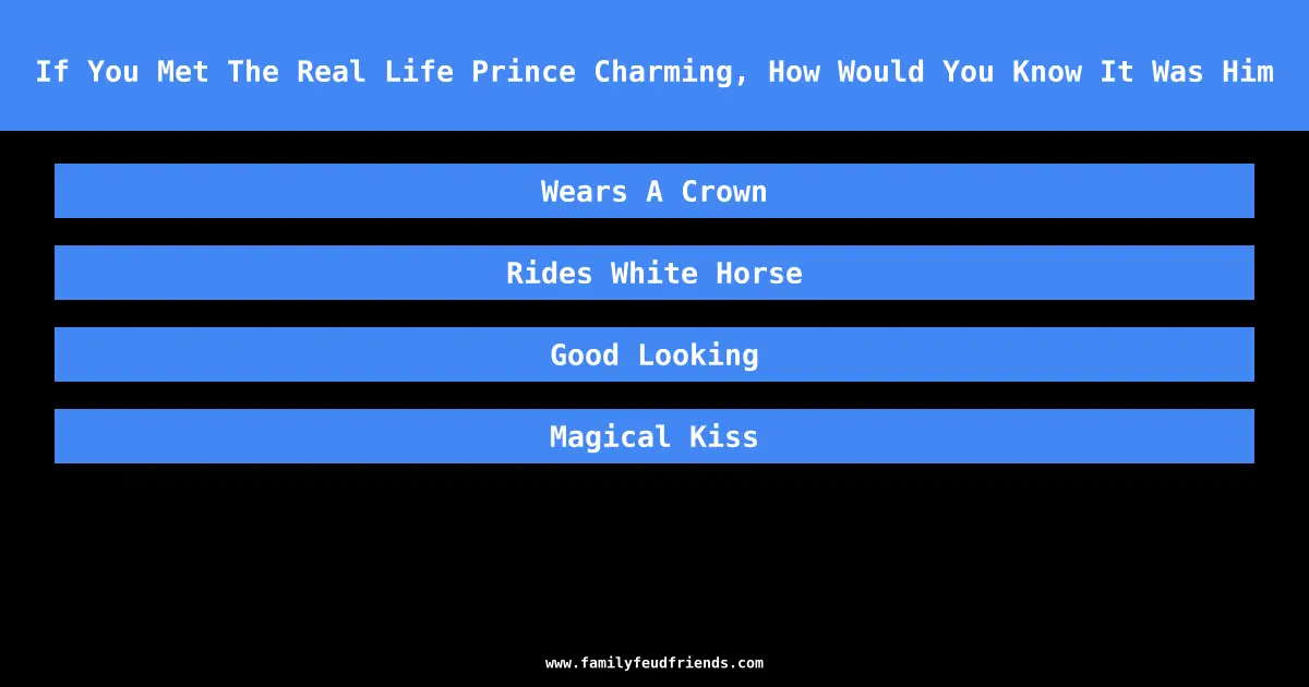 If You Met The Real Life Prince Charming, How Would You Know It Was Him answer