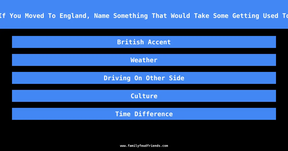 If You Moved To England, Name Something That Would Take Some Getting Used To answer