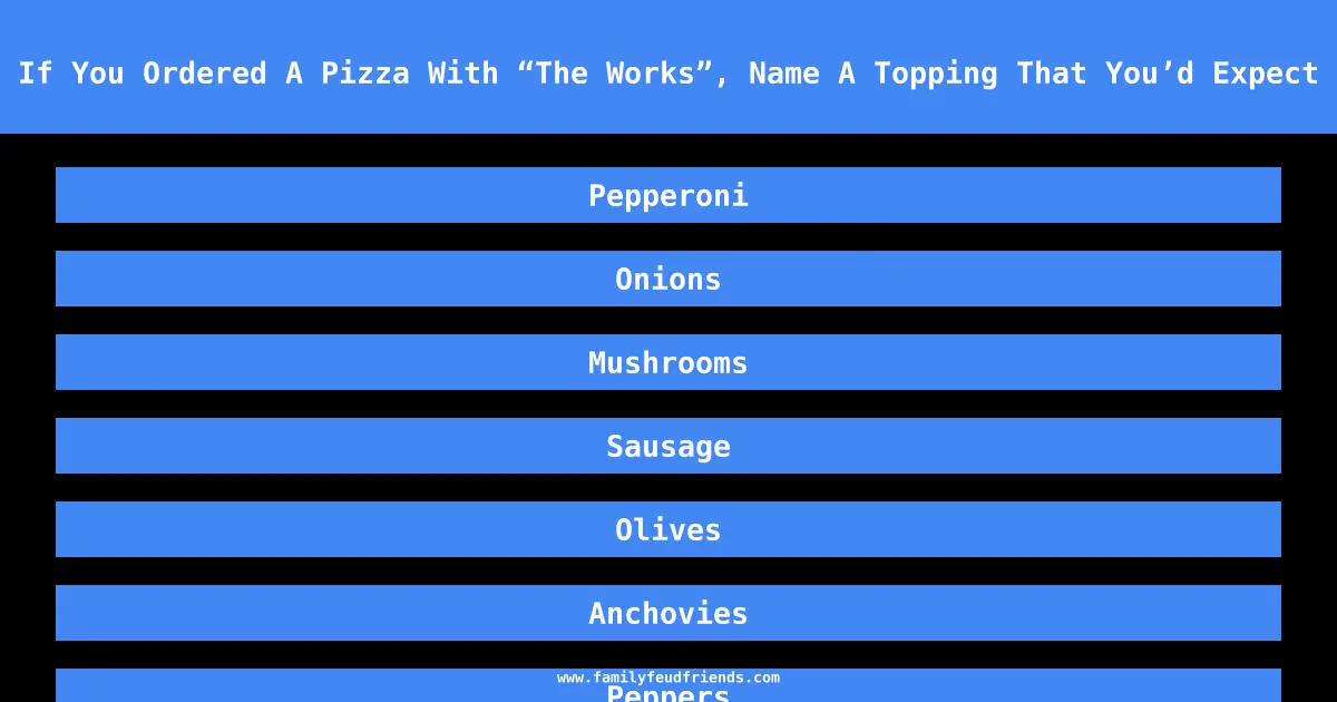 If You Ordered A Pizza With “The Works”, Name A Topping That You’d Expect answer
