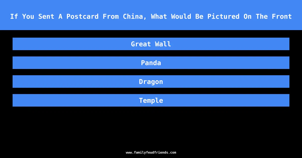If You Sent A Postcard From China, What Would Be Pictured On The Front answer