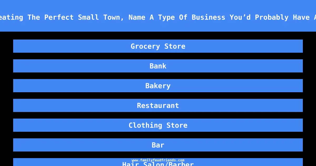 If You Were Creating The Perfect Small Town, Name A Type Of Business You’d Probably Have At Least One Of answer