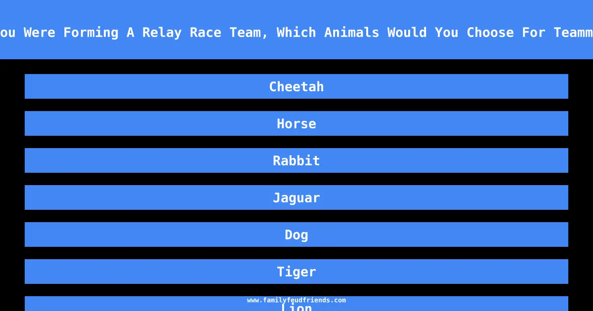If You Were Forming A Relay Race Team, Which Animals Would You Choose For Teammates answer
