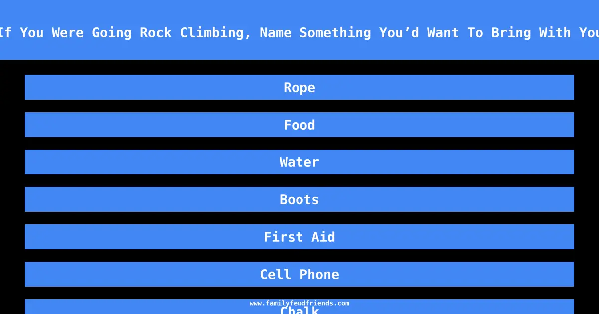 If You Were Going Rock Climbing, Name Something You’d Want To Bring With You answer