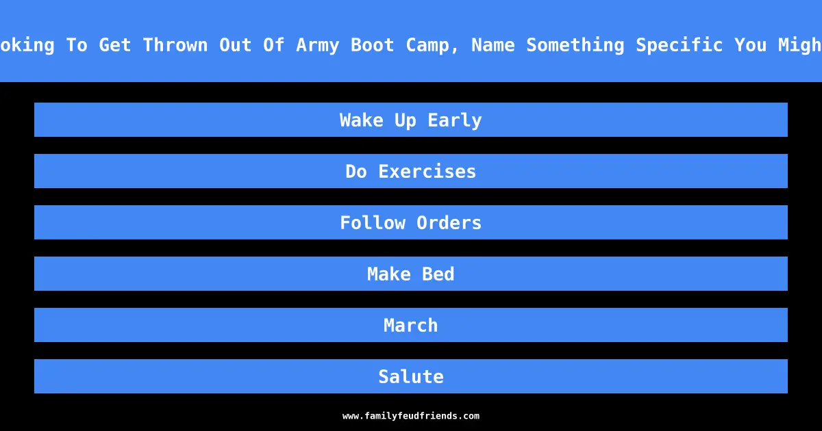 If You Were Looking To Get Thrown Out Of Army Boot Camp, Name Something Specific You Might Refuse To Do answer