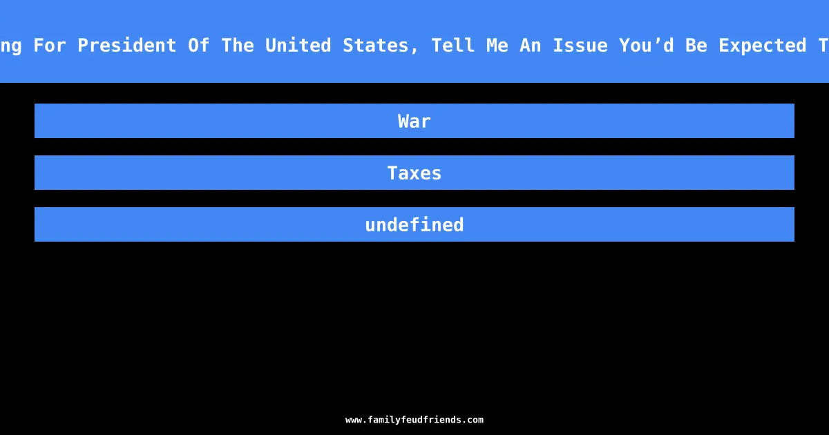 If You Were Running For President Of The United States, Tell Me An Issue You’d Be Expected To Take A Stand On answer