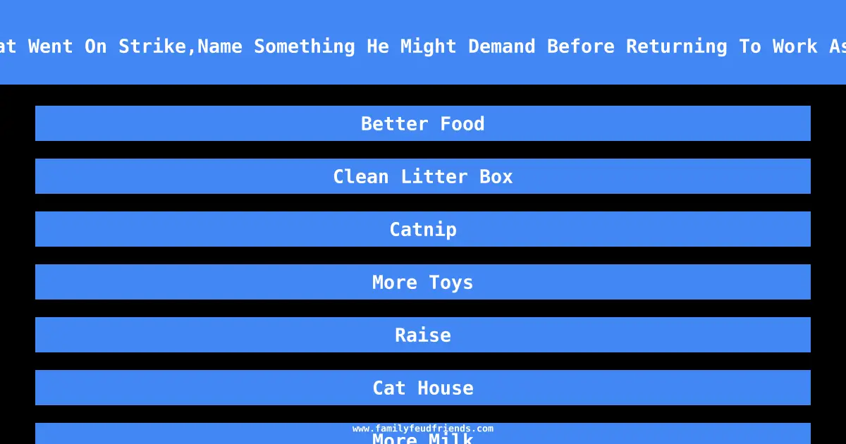 If Your Cat Went On Strike,Name Something He Might Demand Before Returning To Work As Your Pet answer