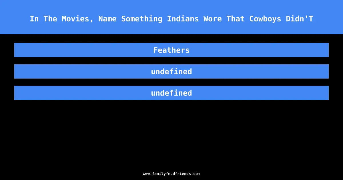 In The Movies, Name Something Indians Wore That Cowboys Didn’T answer