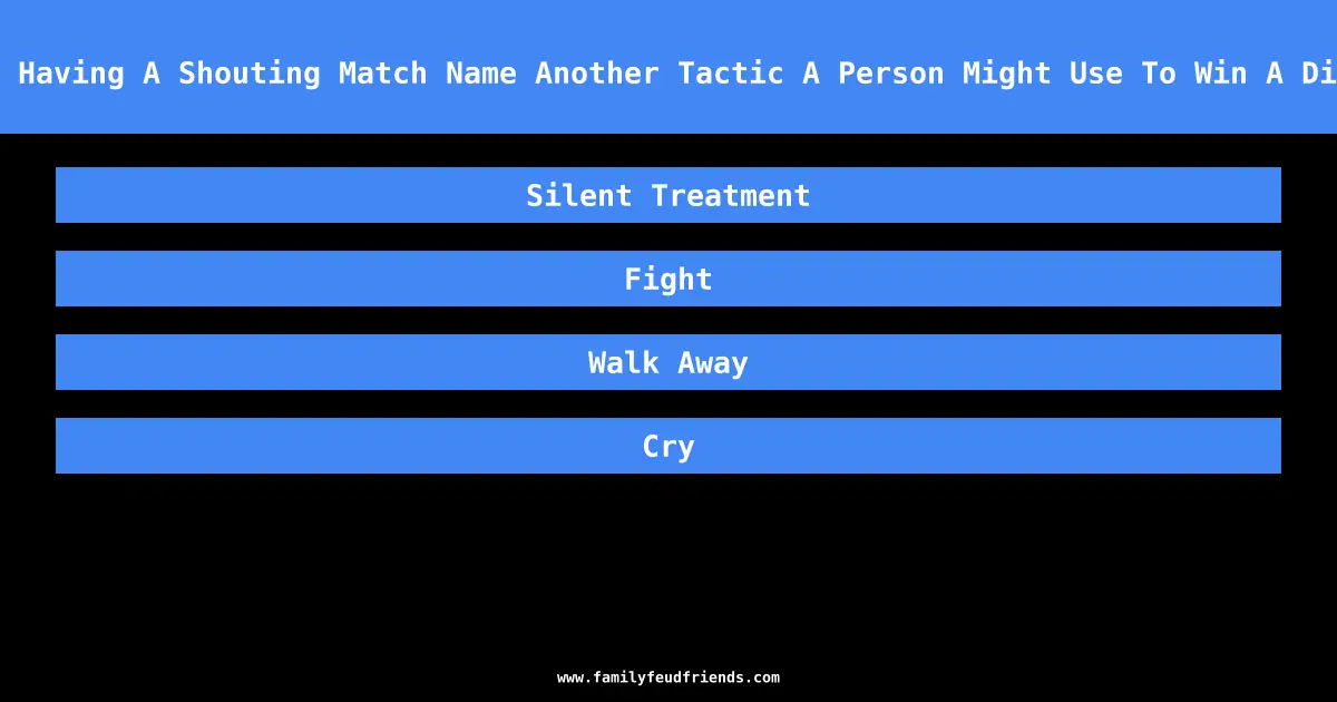 Instead Of Having A Shouting Match Name Another Tactic A Person Might Use To Win A Disagreement answer