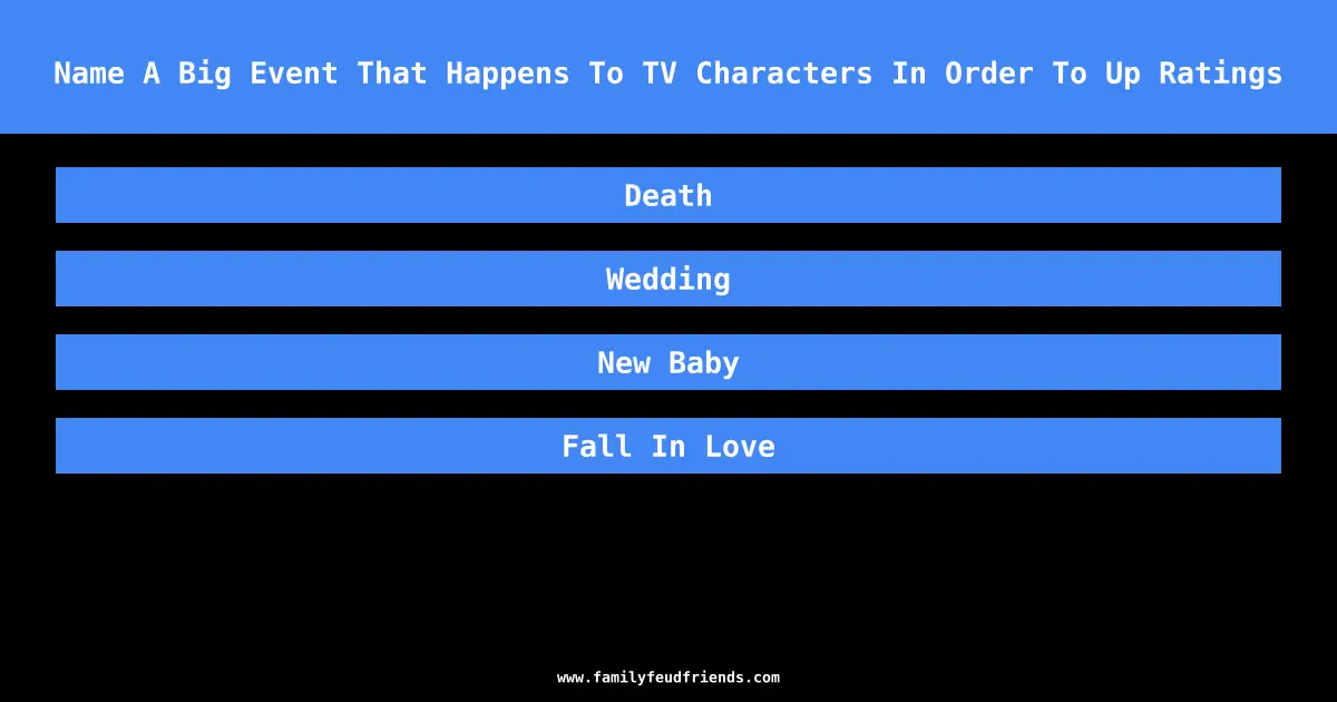 Name A Big Event That Happens To TV Characters In Order To Up Ratings answer