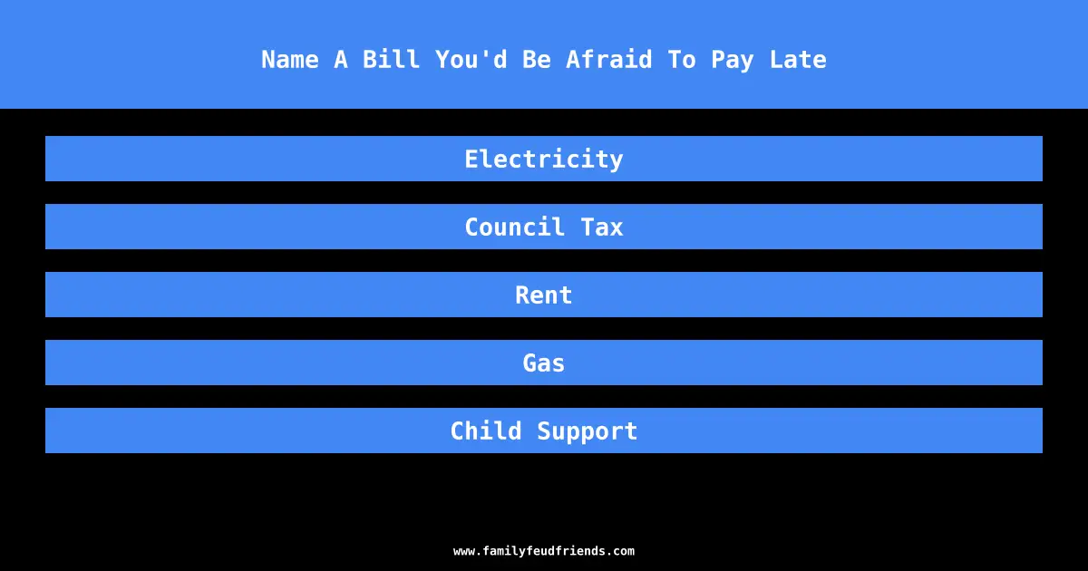 Name A Bill You'd Be Afraid To Pay Late answer