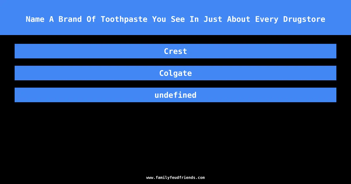Name A Brand Of Toothpaste You See In Just About Every Drugstore answer