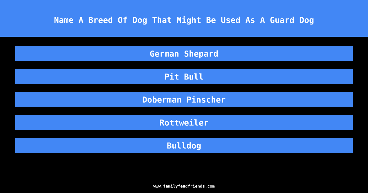Name A Breed Of Dog That Might Be Used As A Guard Dog answer
