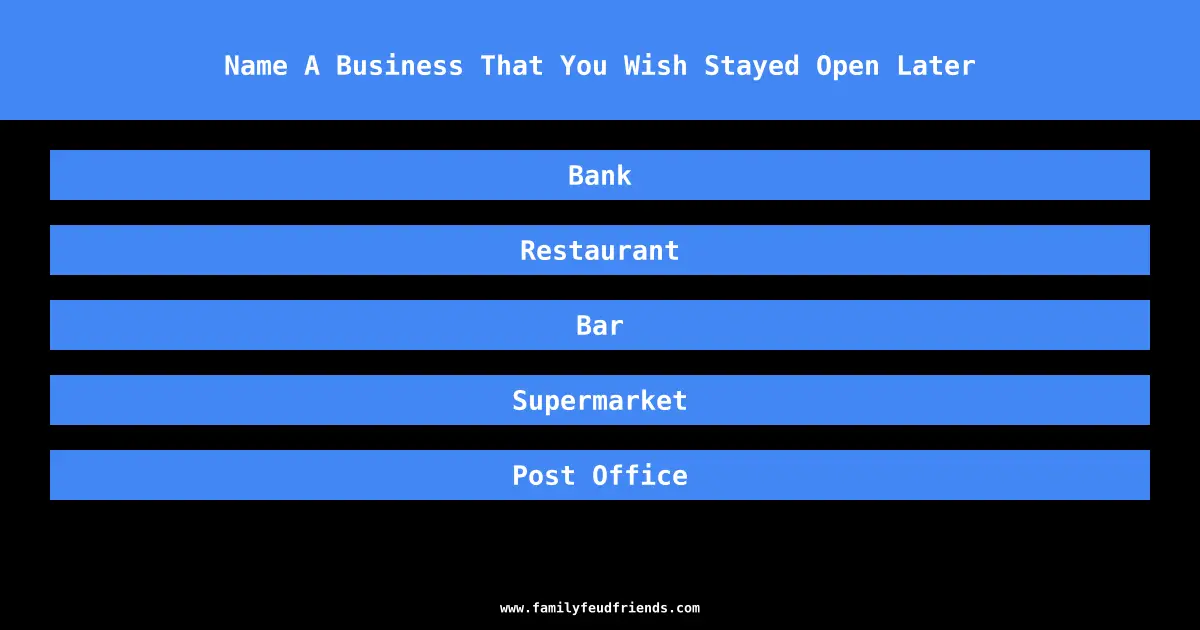 Name A Business That You Wish Stayed Open Later answer