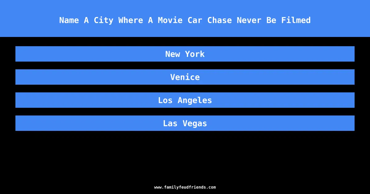 Name A City Where A Movie Car Chase Never Be Filmed answer