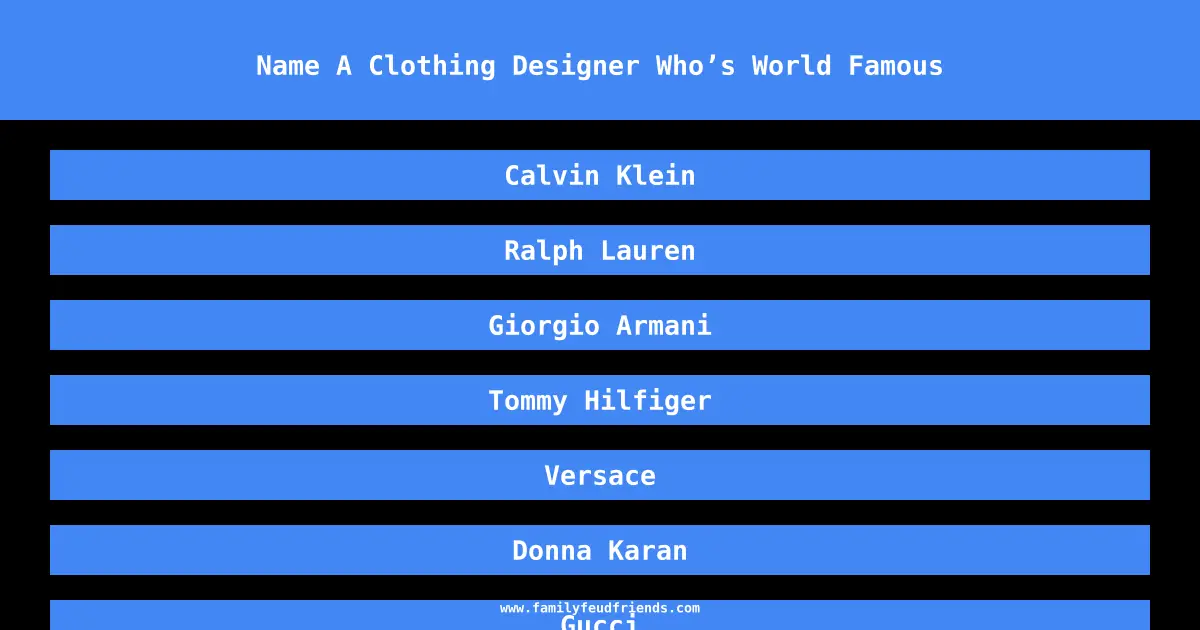 Name A Clothing Designer Who’s World Famous answer