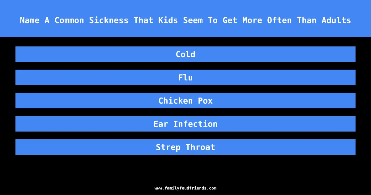 Name A Common Sickness That Kids Seem To Get More Often Than Adults answer