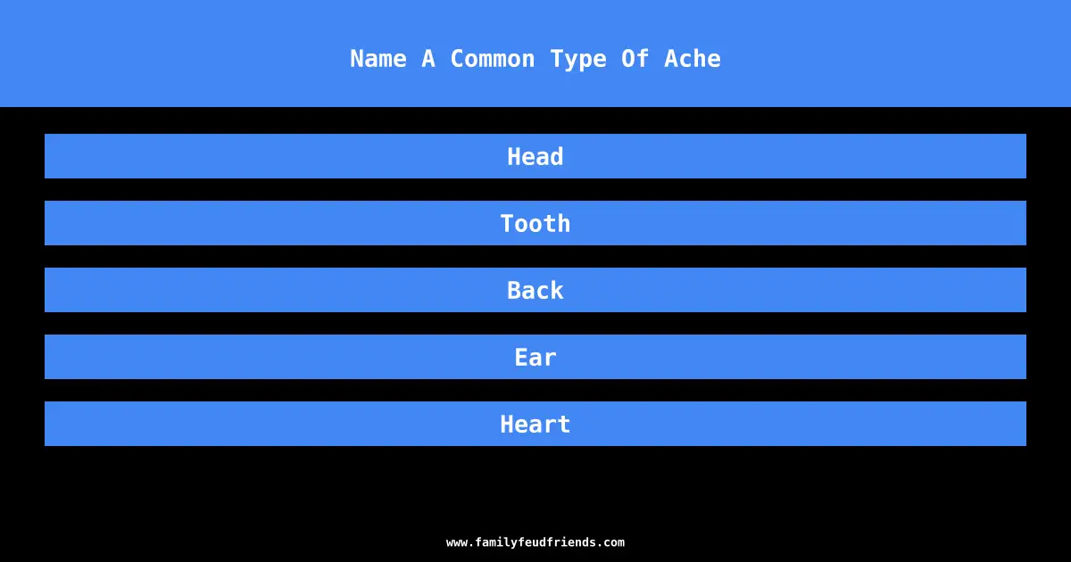 Name A Common Type Of Ache answer