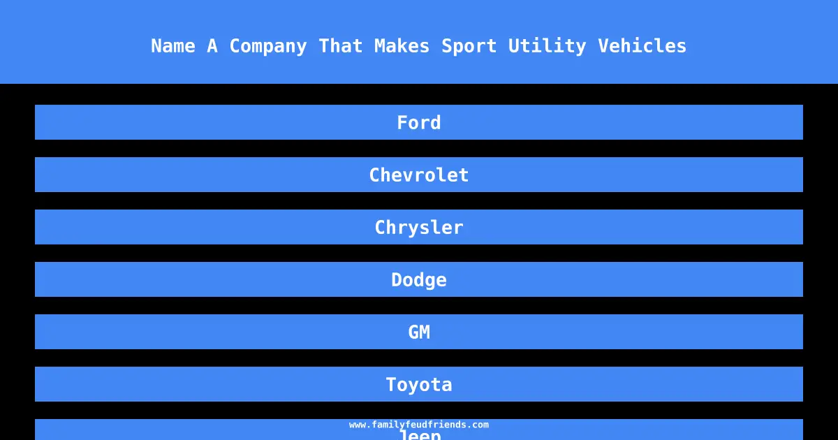 Name A Company That Makes Sport Utility Vehicles answer