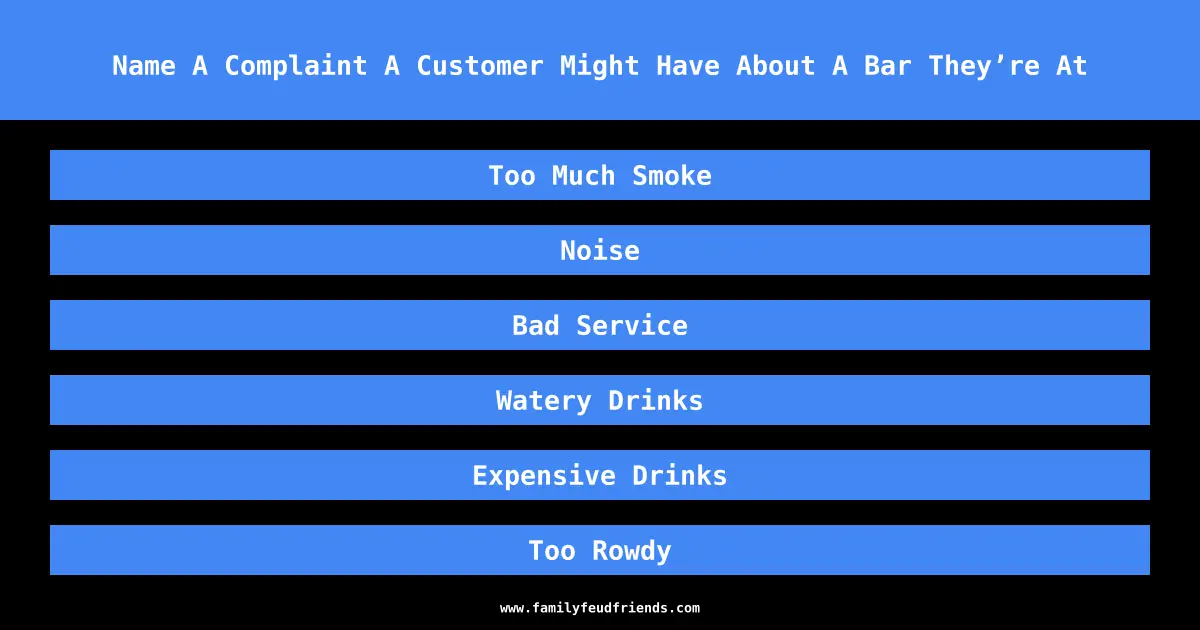 Name A Complaint A Customer Might Have About A Bar They’re At answer
