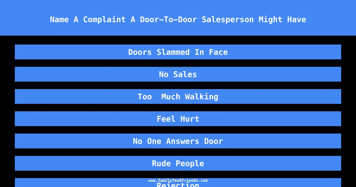 Name A Complaint A Door-To-Door Salesperson Might Have answer