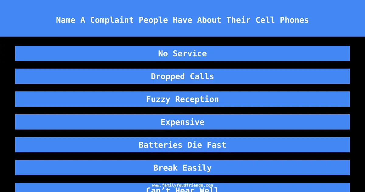 Name A Complaint People Have About Their Cell Phones answer