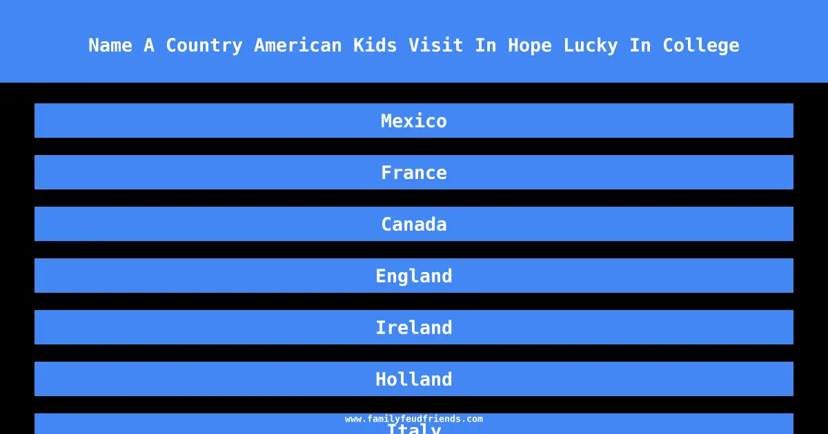Name A Country American Kids Visit In Hope Lucky In College answer