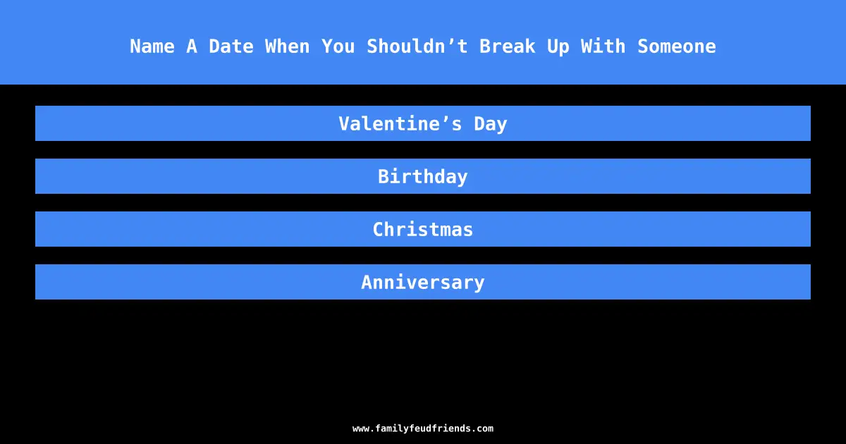 Name A Date When You Shouldn’t Break Up With Someone answer