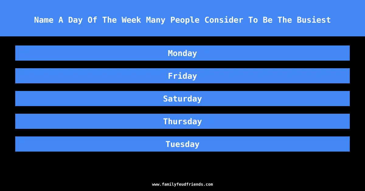 Name A Day Of The Week Many People Consider To Be The Busiest answer