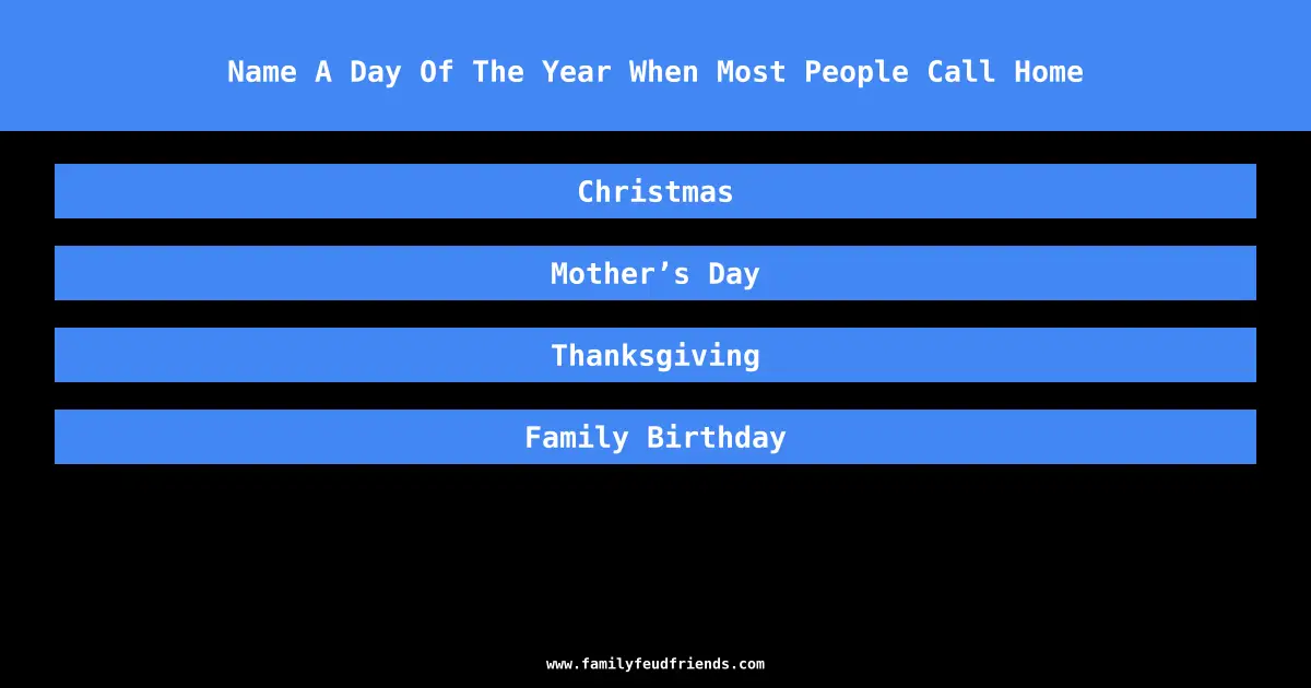Name A Day Of The Year When Most People Call Home answer
