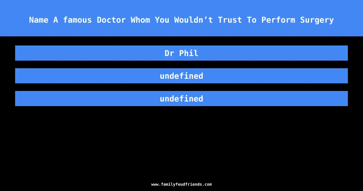 Name A famous Doctor Whom You Wouldn’t Trust To Perform Surgery answer