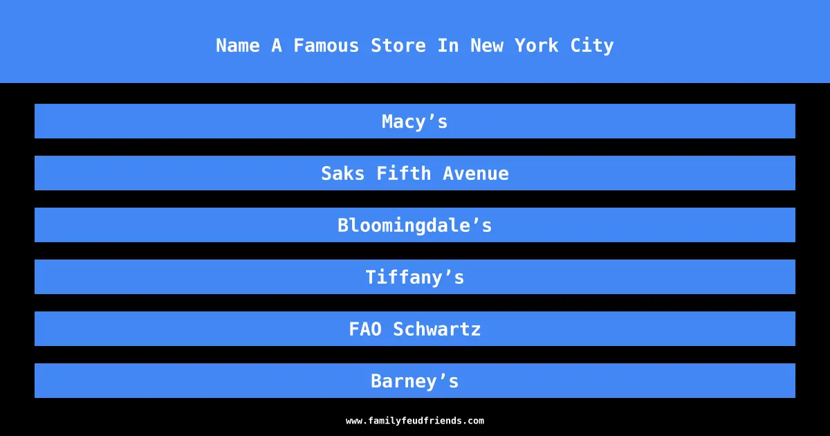 Name A Famous Store In New York City answer