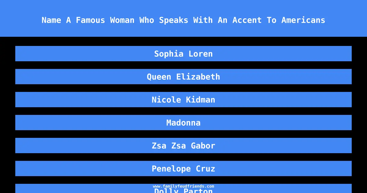Name A Famous Woman Who Speaks With An Accent To Americans answer