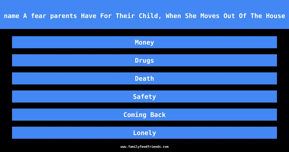 name A fear parents Have For Their Child, When She Moves Out Of The House answer