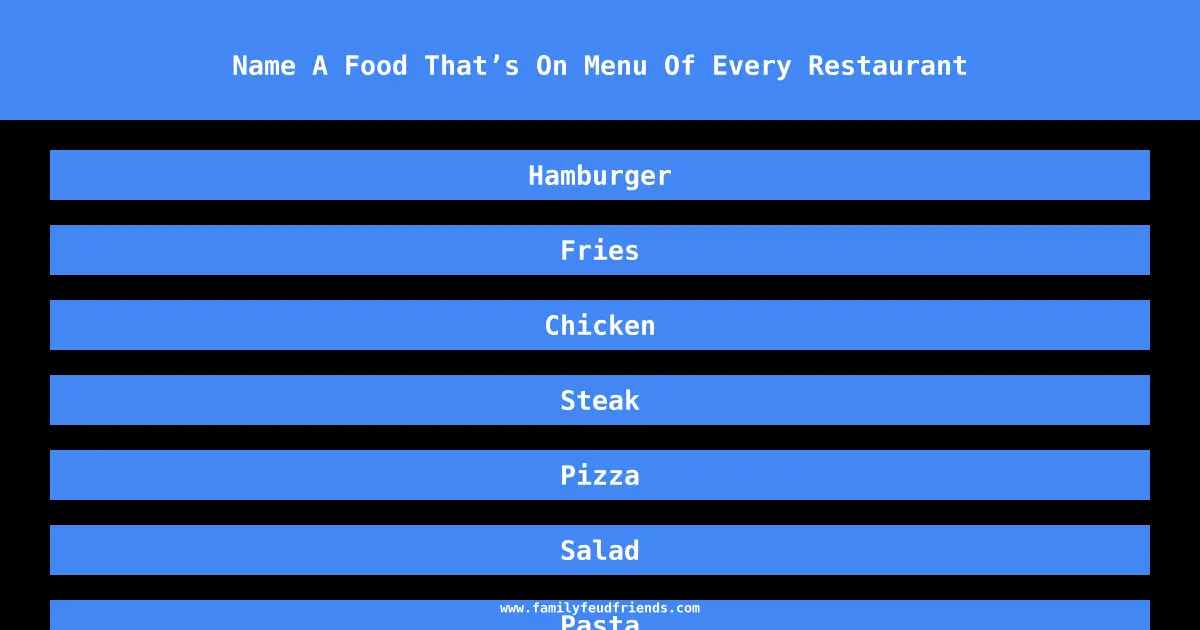 Name A Food That’s On Menu Of Every Restaurant answer