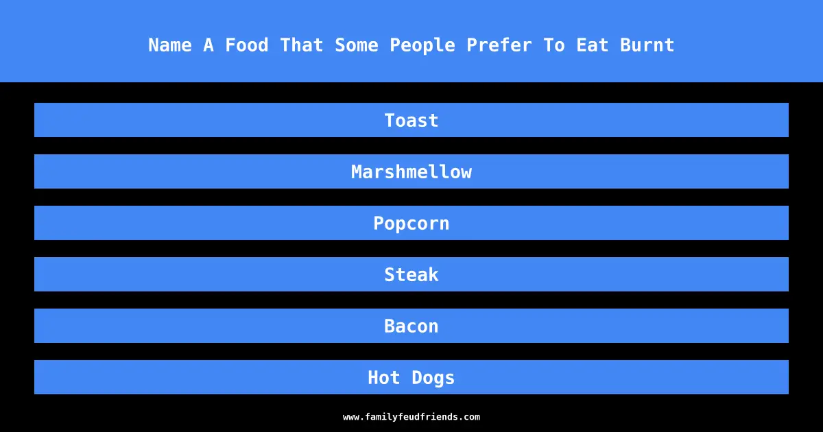 Name A Food That Some People Prefer To Eat Burnt answer