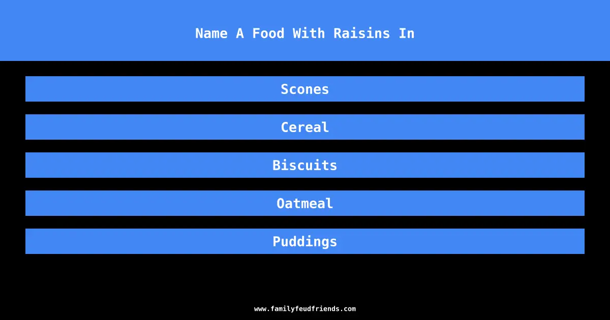 Name A Food With Raisins In answer