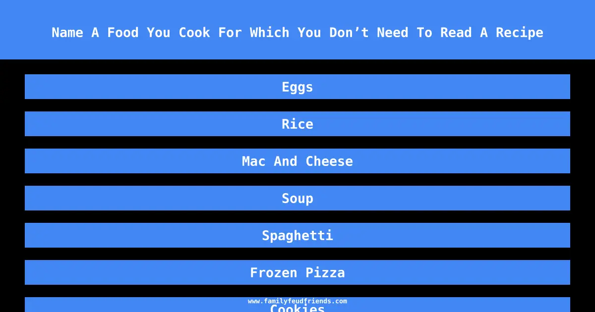 Name A Food You Cook For Which You Don’t Need To Read A Recipe answer
