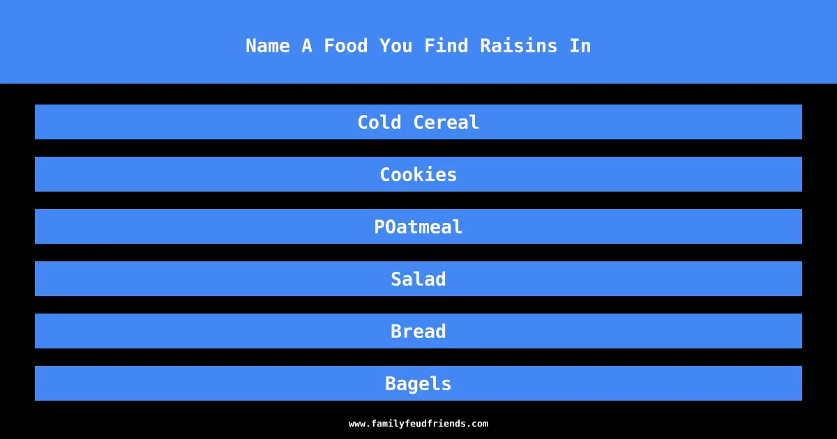 Name A Food You Find Raisins In answer