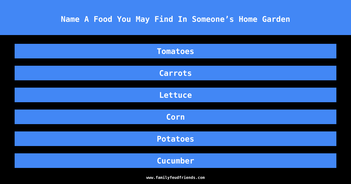 Name A Food You May Find In Someone’s Home Garden answer