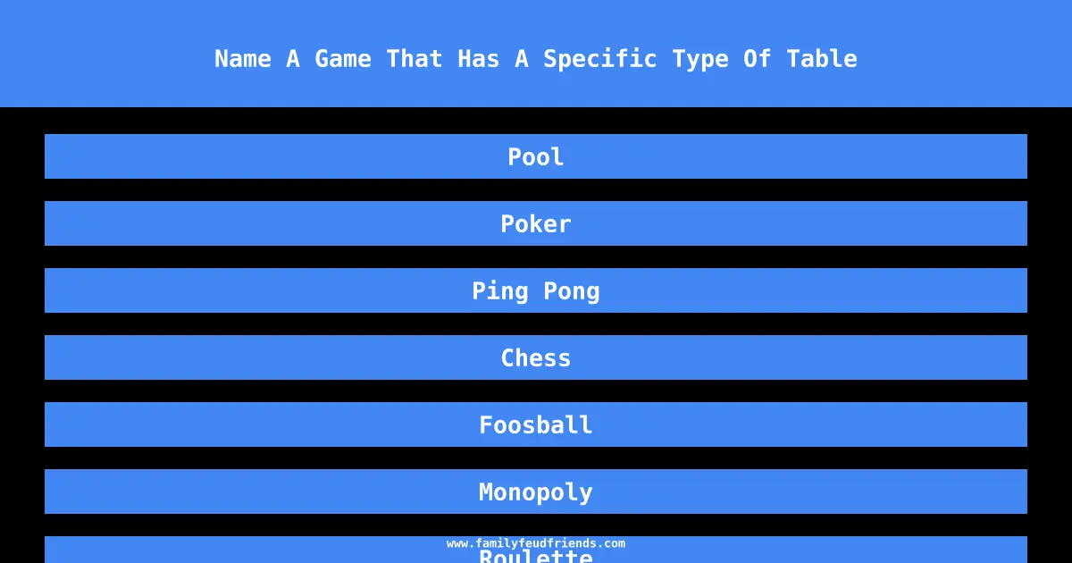 Name A Game That Has A Specific Type Of Table answer