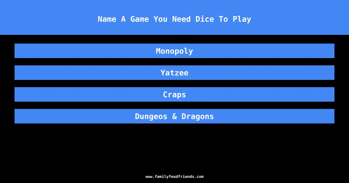 Name A Game You Need Dice To Play answer