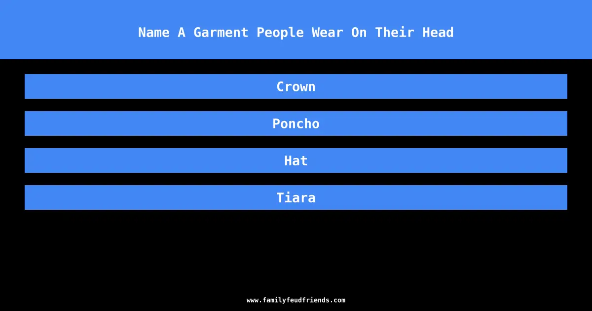Name A Garment People Wear On Their Head answer