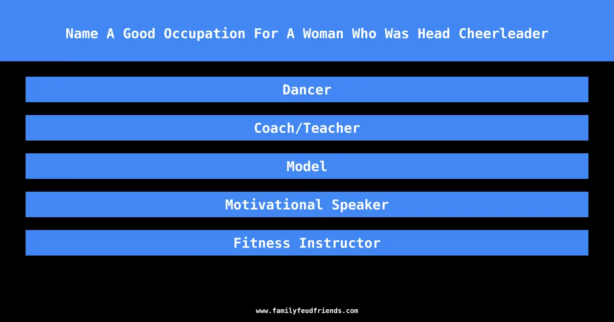 Name A Good Occupation For A Woman Who Was Head Cheerleader answer