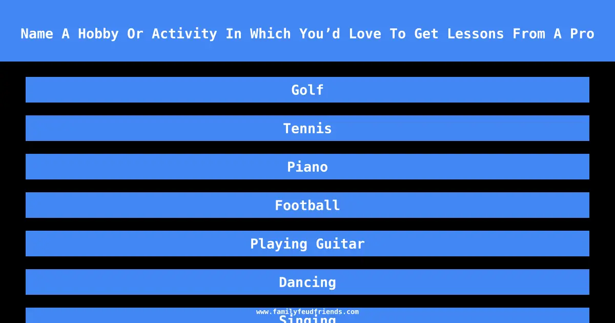 Name A Hobby Or Activity In Which You’d Love To Get Lessons From A Pro answer