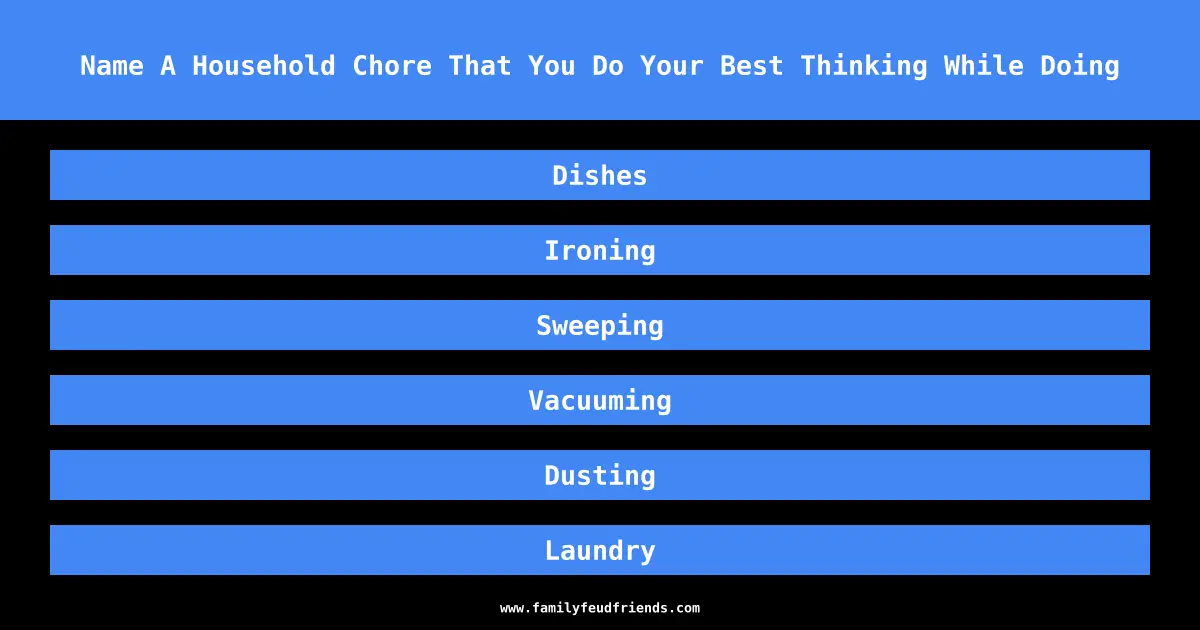 Name A Household Chore That You Do Your Best Thinking While Doing answer