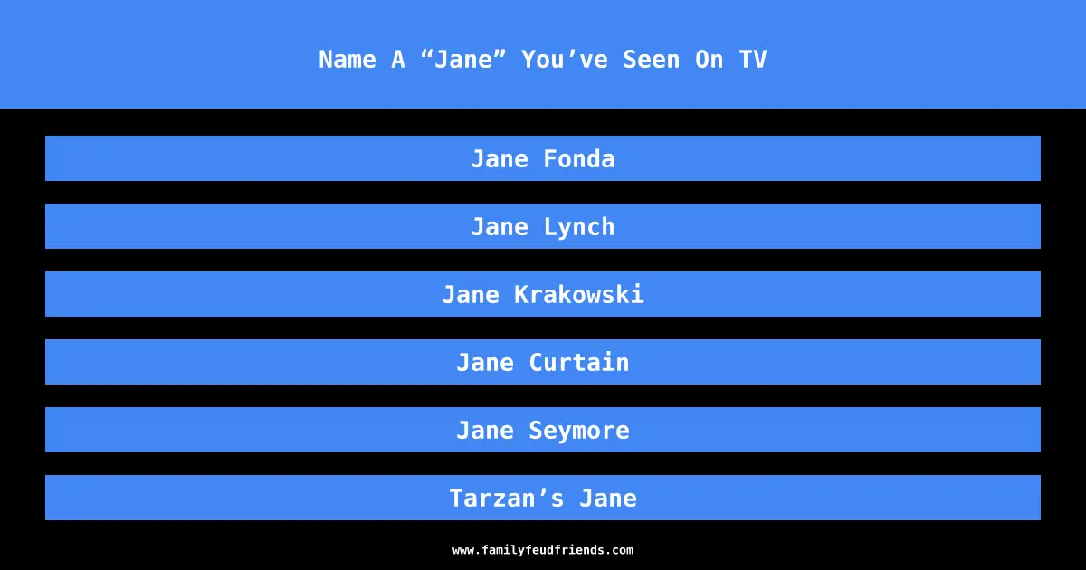 Name A “Jane” You’ve Seen On TV answer