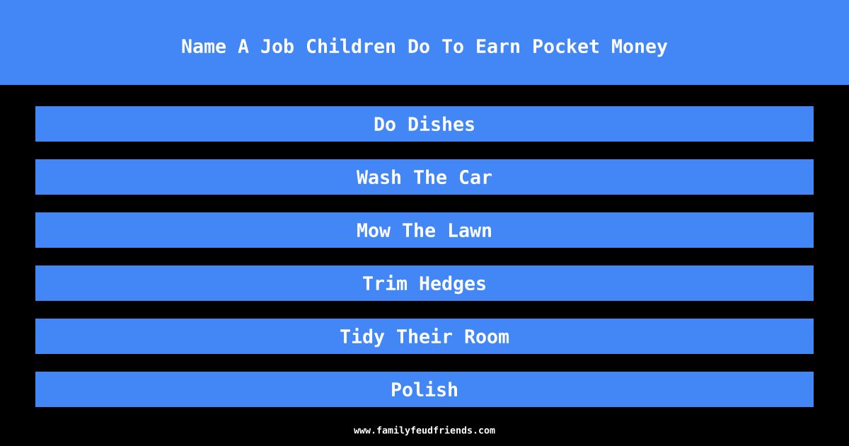 Name A Job Children Do To Earn Pocket Money answer